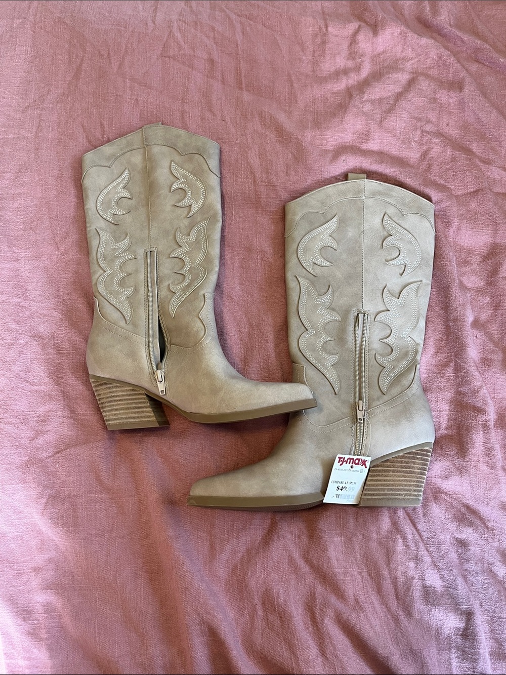 Dolce Vita Taupe zip Up Western Mid-Calf Boots